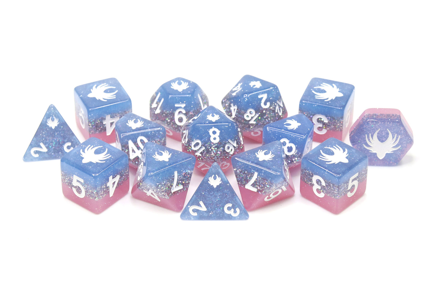 Elemental Glimmer - 14 Piece DnD Dice Set | Acrylic RPG Gaming Dice