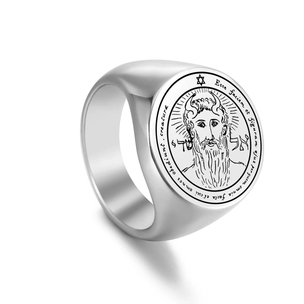 Dawapara Solomon Rings for Men Talisman Key of Solomon Amulet Punk Ring Stainless Steel Jewelry