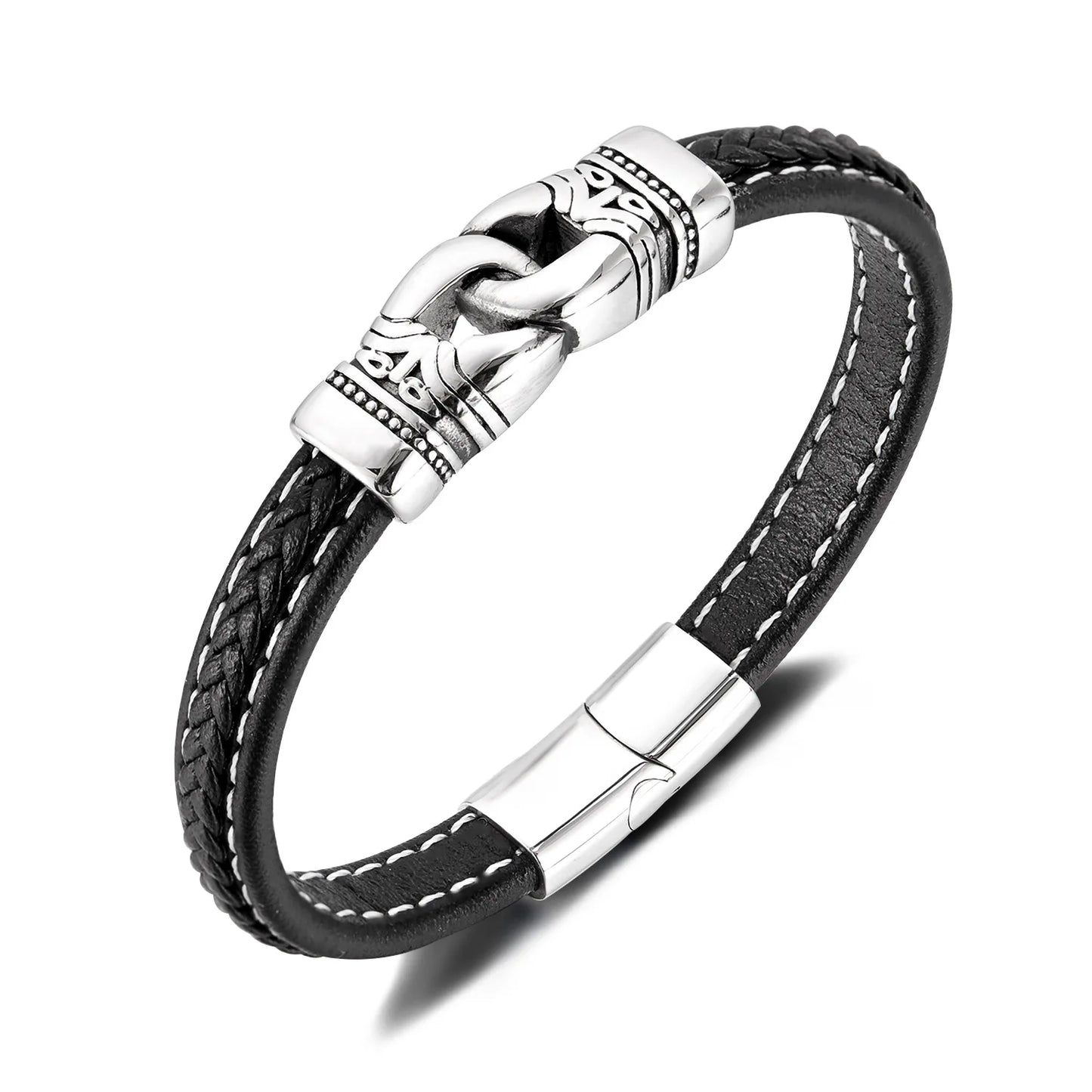 Personality Wristband Leather Bracelets Punk Style Black Bracelet Man Retro Stainless Steel Yiwu Jewelry Wholesale ALN25122887