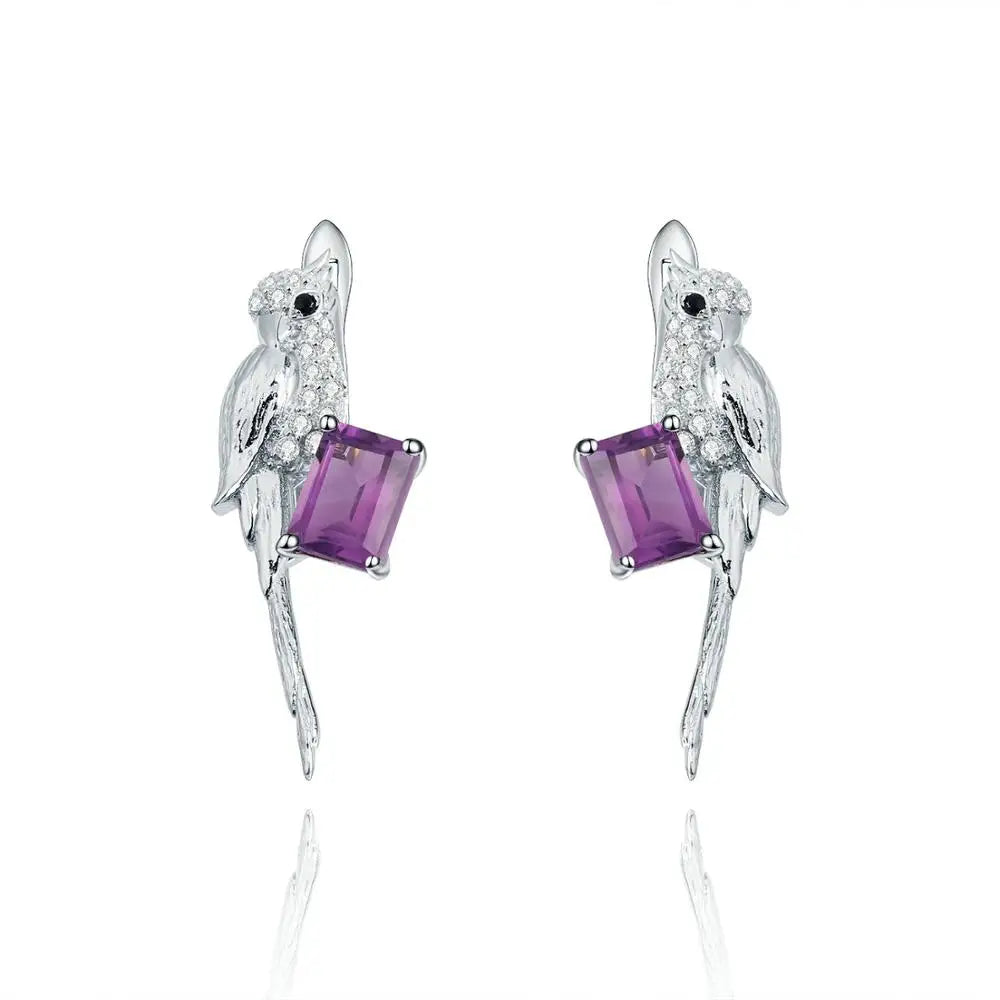 GEM'S BALLET 925 Sterling Silver Statement Earrings Natural Blue Topaz Gemstone Handmade Bird Animal Drop Earrings For Women