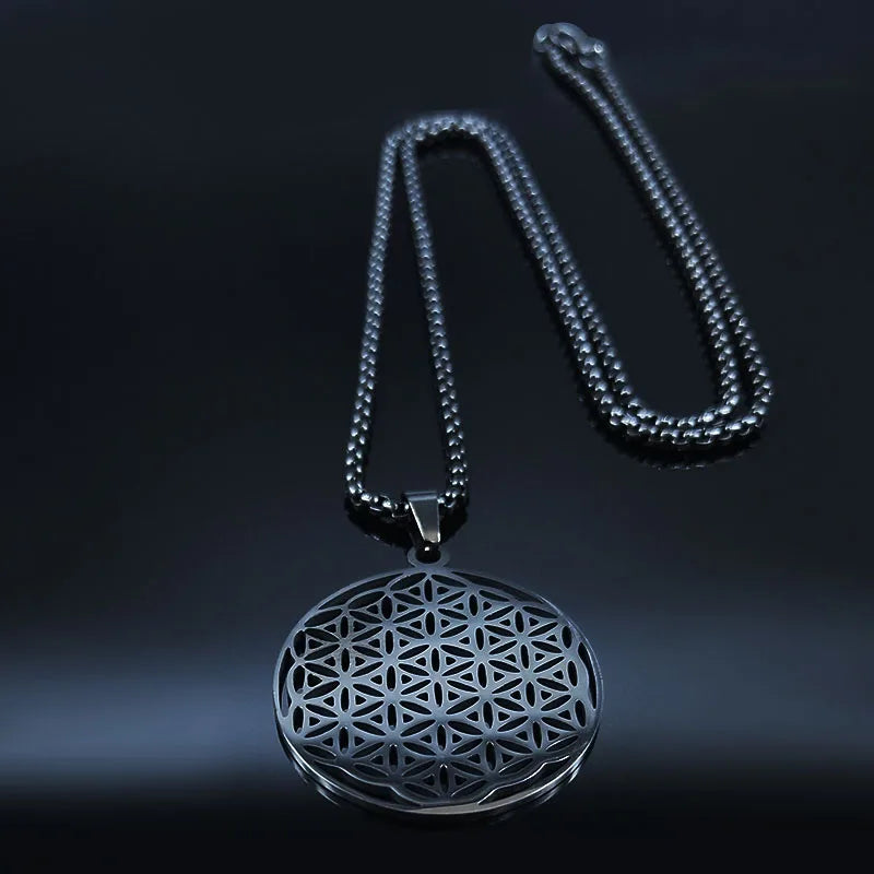 Fashion Flower of Life Stainless Steel Long Necklace for Women Gold Color Necklaces Jewelry sautoir femme long acier inoxydable