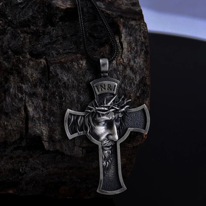 Celtic Cross Crown of Thorns Jesus Head Men Pendant Necklace Fashion Punk Hip Hop Necklace Religious Party Jewelry Accessories