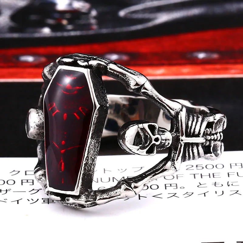 BEIER 316L Stainless Steel Vampire Diaries Rings Rock Party Coffin Fashion Skeleton Men Fashion Jewelry Dropshipping LLBR8-101R