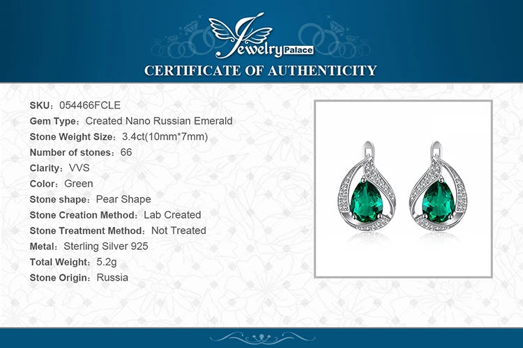 JewelryPalace Green Simulated Nano Emerald 925 Sterling Silver Hoop Clip Earrings for Women Jewelry