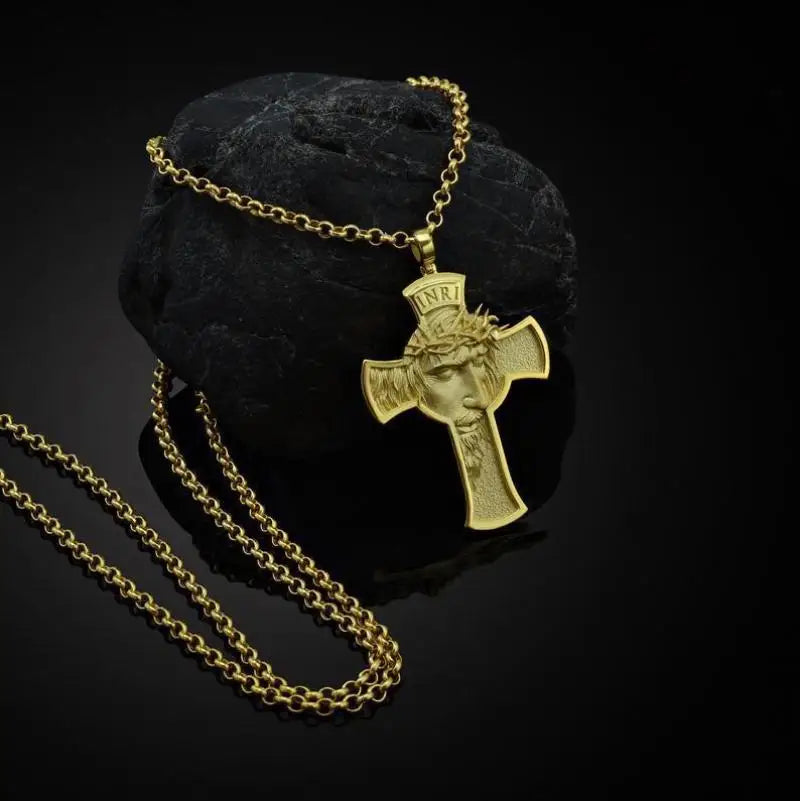 Celtic Cross Crown of Thorns Jesus Head Men Pendant Necklace Fashion Punk Hip Hop Necklace Religious Party Jewelry Accessories