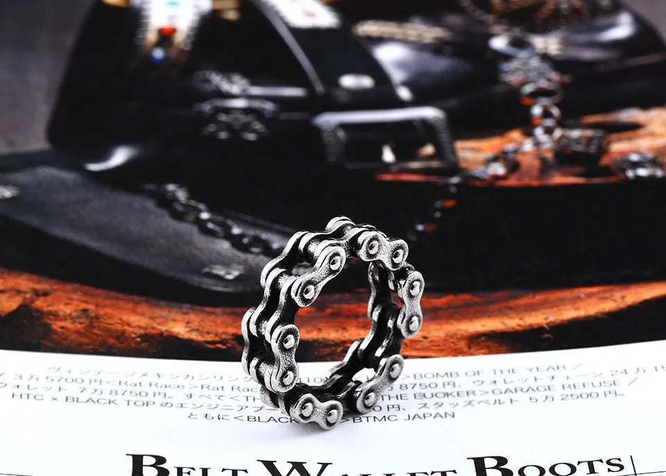 BEIER 316L Stainless Steel Motorcycle Car Chain Boy Ring Punk Rock link Men's biker Ring High Quality Jewelry LLBR8-514R