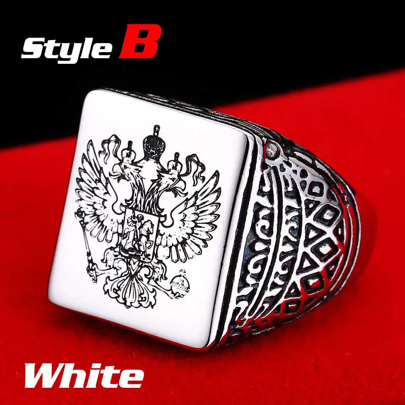 Beier Polished Stainless Steel ring Band Biker Men's ring a coat of arms of the Russian Signet Ring Fashion Jewelry