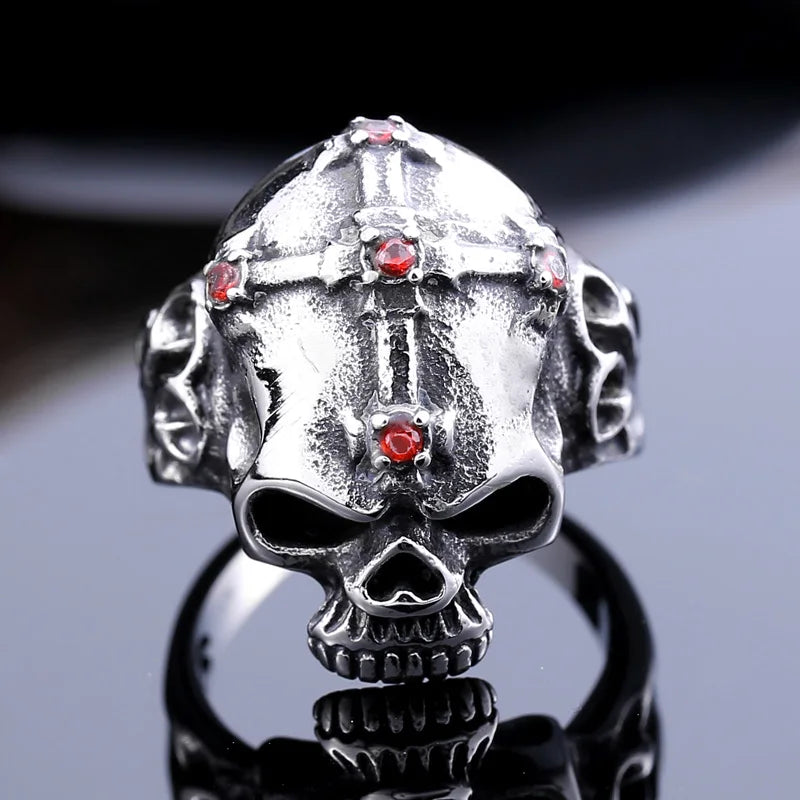 Beier new store Stainless Steel cross ring top quality Hot sale men Punk Skull Ring Skeleton Style fashion jewelry LLBR8-140R