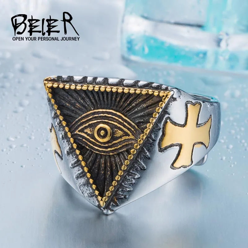 Beier new store 316L Stainless Steel ring top quality New Eye of Providence All-seeing Eye Cool Movie Ring jewelry LLBR8-176R