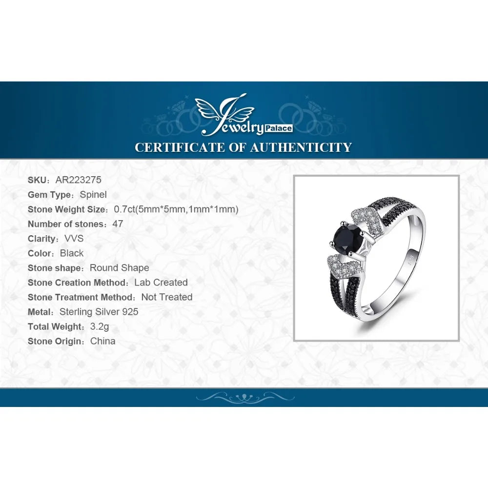 JewelryPalace Natural Black Spinel 925 Sterling Silver Engagement Wedding Band Ring for Women Trendy Fine Jewelry Fashion Gift