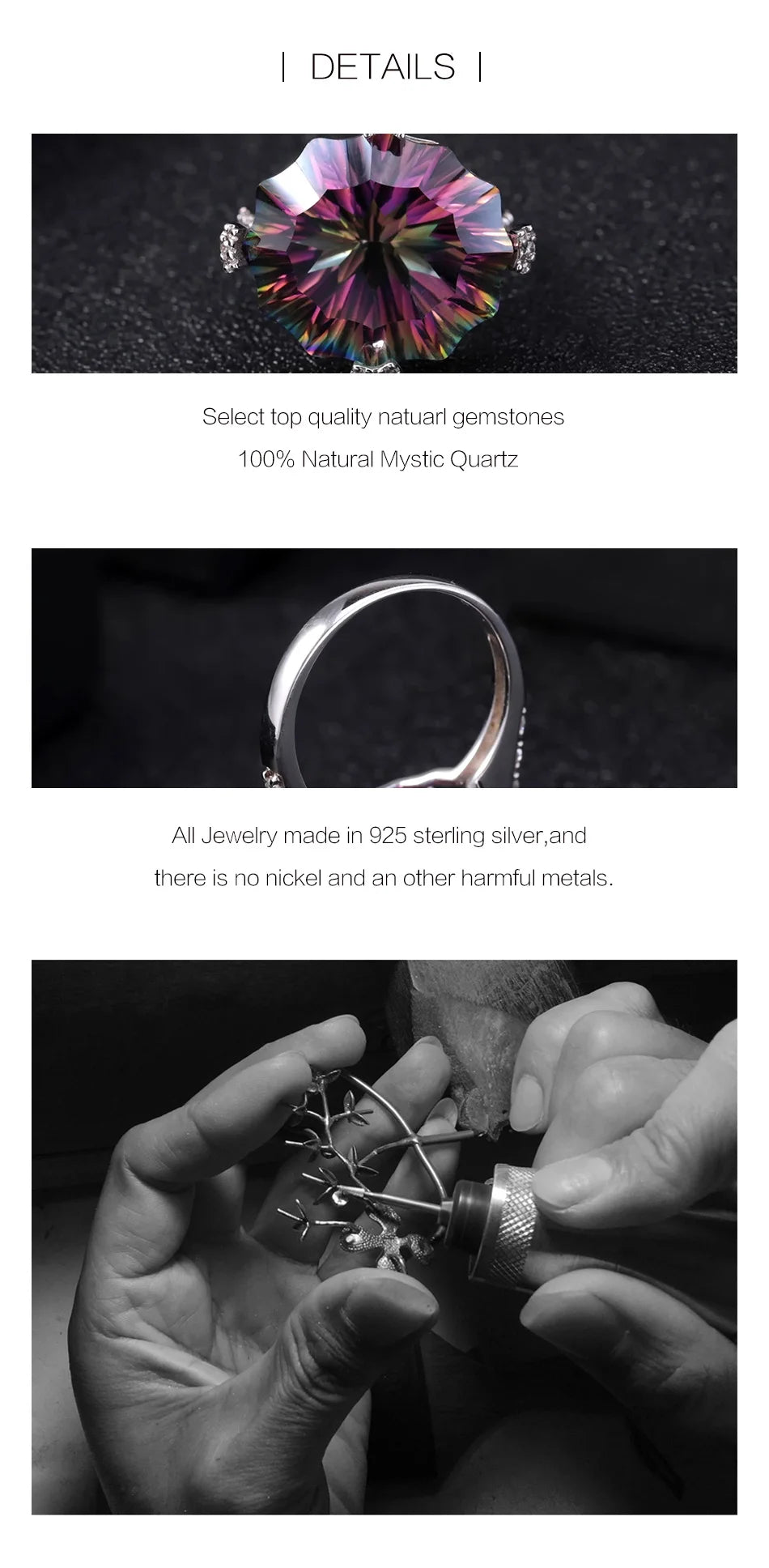 Anillo de cóctel de cuarzo místico arcoíris natural de GEM'S BALLET, plata de ley 925, anillos de piedras preciosas irregulares, joyería fina para mujer