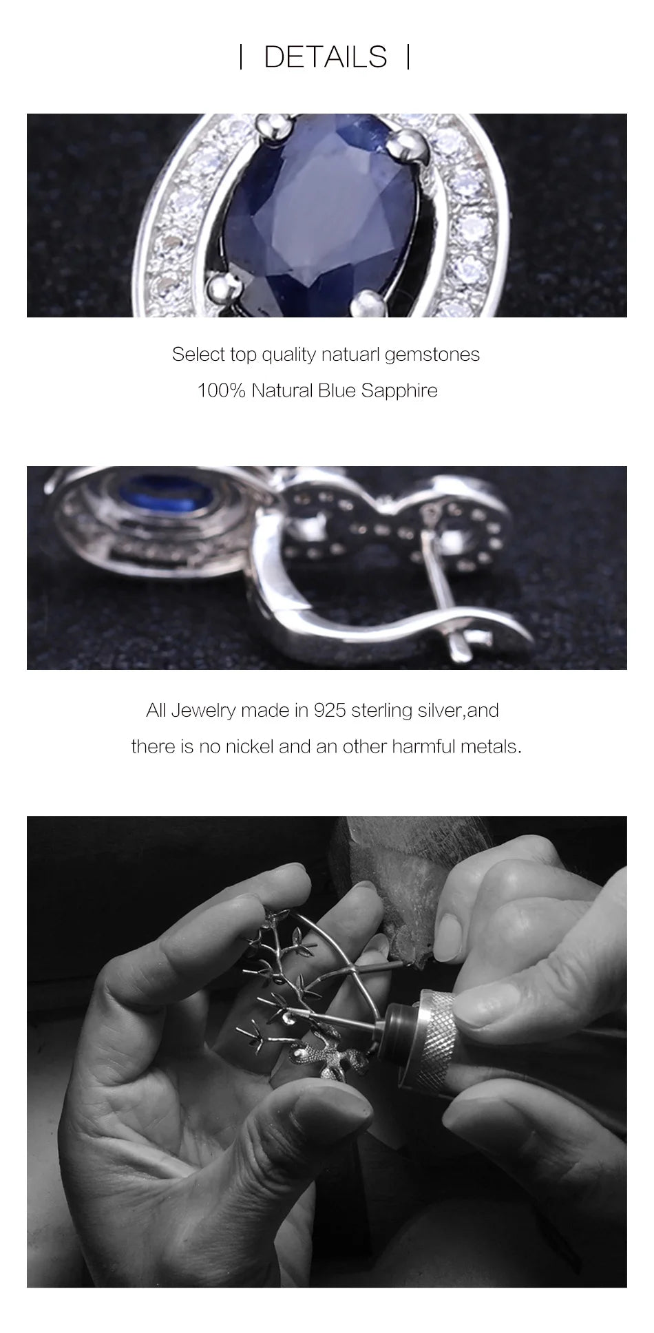 GEM'S BALLET 1.89Ct Natural Blue Sapphire Vintage Earrings 925 Sterling Silver Gemstone Drop Earrings For Women Wedding Jewelry