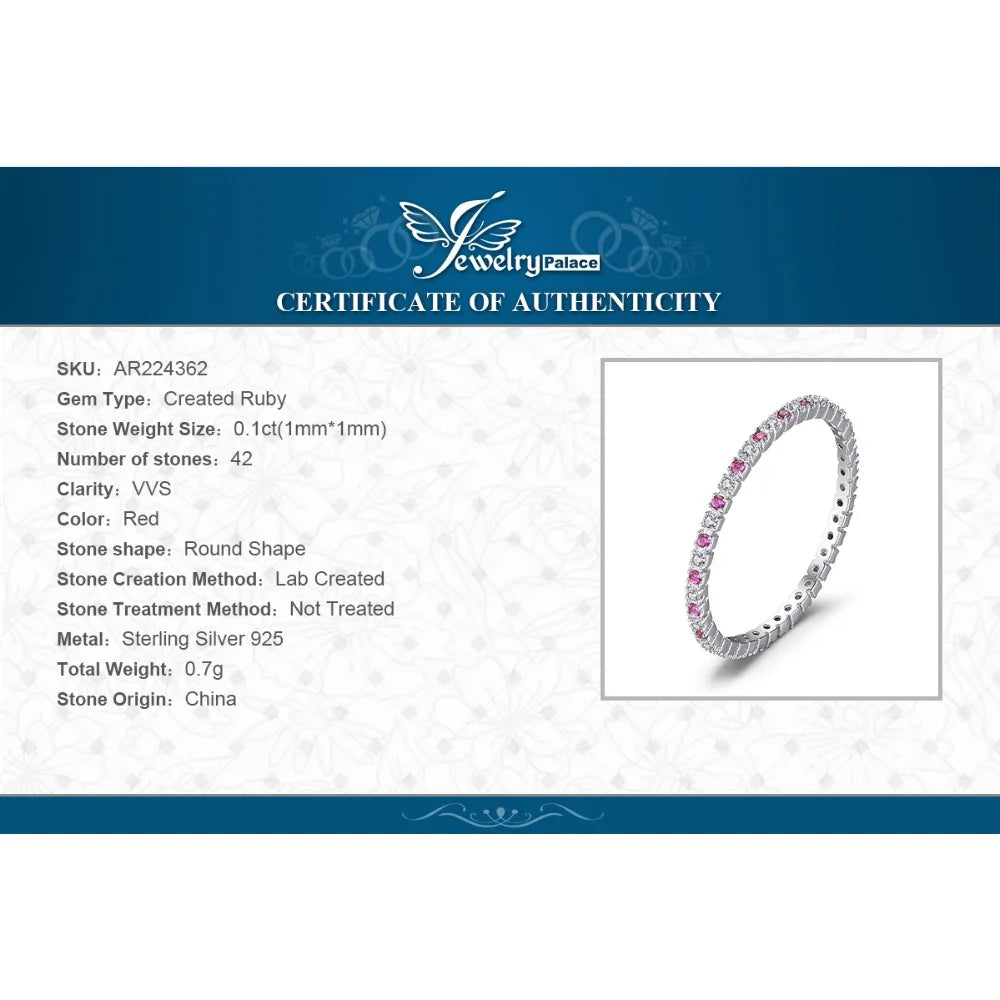 JewelryPalace Created Ruby 925 Sterling Silver Wedding Band Ring for Women Engagement Party Fine Jewelry Stackable Fashion Gift