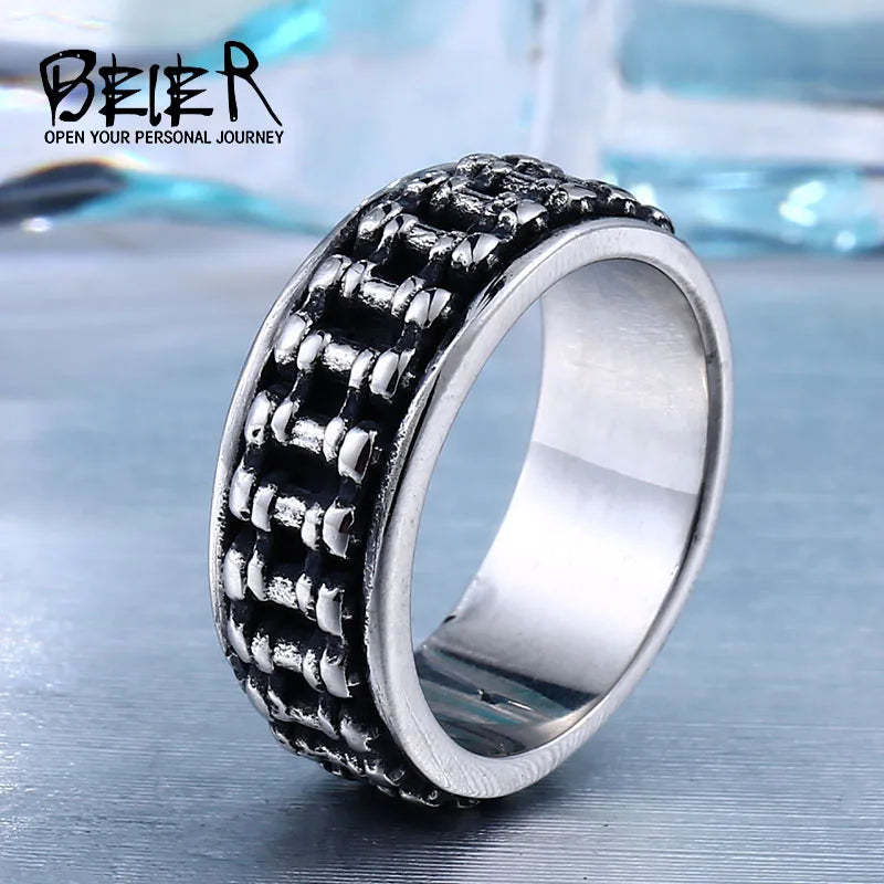 Anillo de acero inoxidable con diseño de cadena de motociclista para hombre, nueva tienda Beier 2016, joyería fina con personalidad LLBR8-301R
