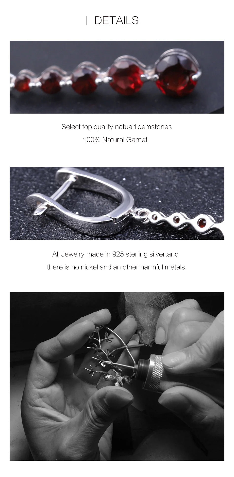 GEM'S BALLET 2.67Ct Natural Red Garnet Gemstone Drop Earrings Genuine Pure 925 Sterling Silver Earrings Fine Jewelry For Women