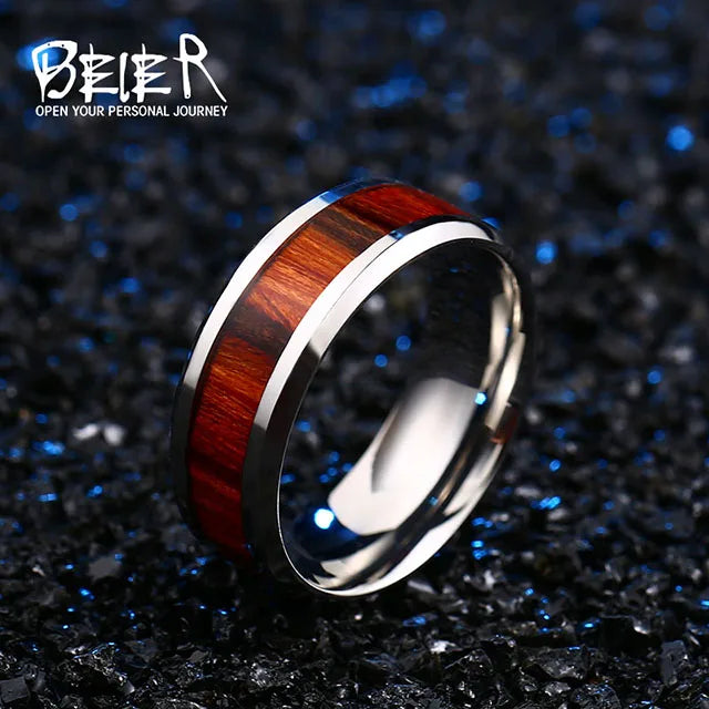 Beier 316L Stainless Steel minimalist red wood men and women wedding ring carve dragon pattern high quality jewelry LLBR-R077R