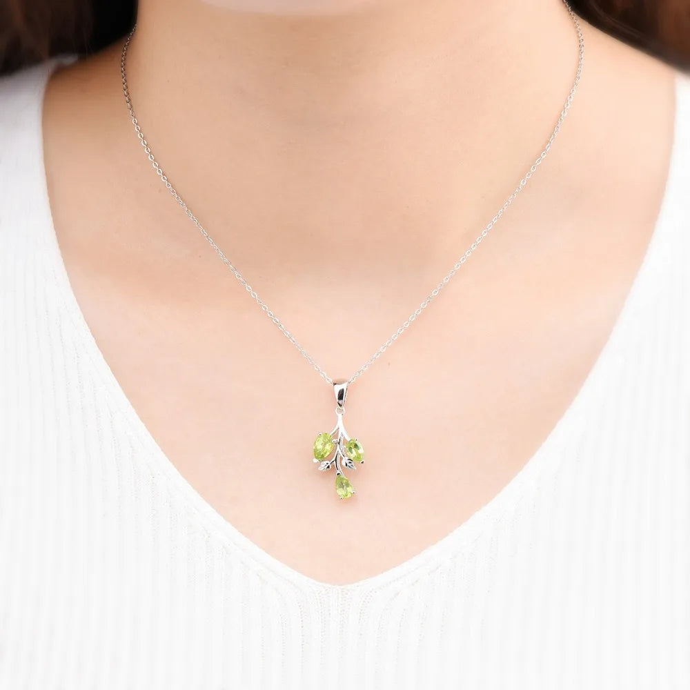 Hutang Peridot Pendant Solid 925 Sterling Silver Natural Gemstone Necklace Fine Elegant Classic Jewelry for Women Favorite Gifts