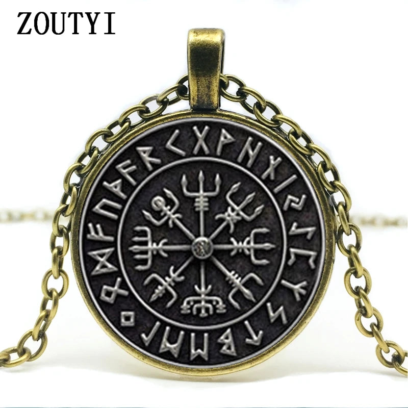2018/Vegvisir Viking Compass pendant jewelry glass cabochon necklace, men and women wear necklaces.