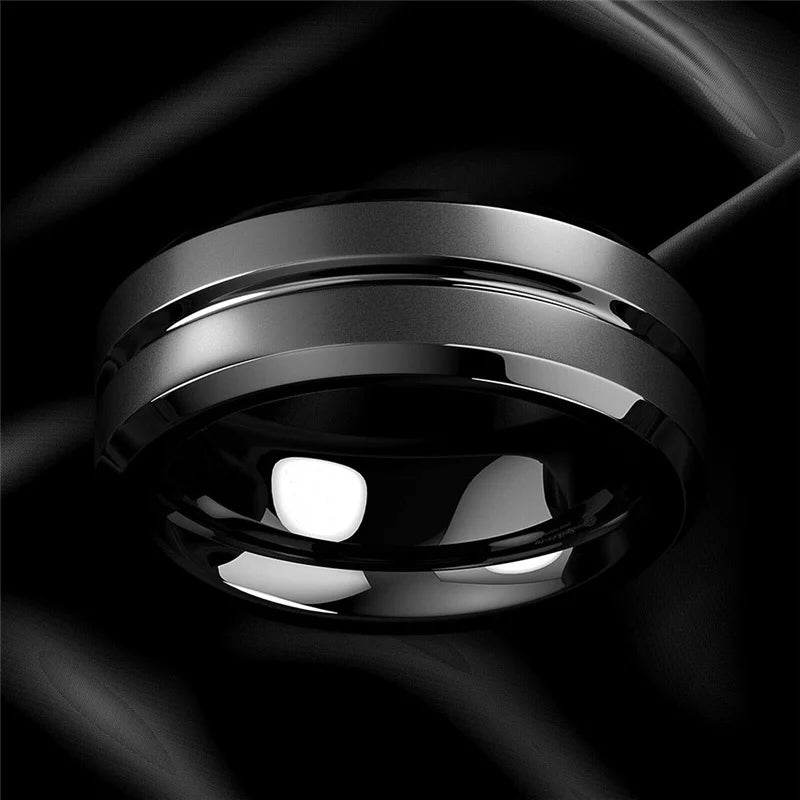 8mm Men Rings Jewelry Black Groove Matte Stainless Steel Wedding Engagement Party Gift Anniversary Rings Jewelry