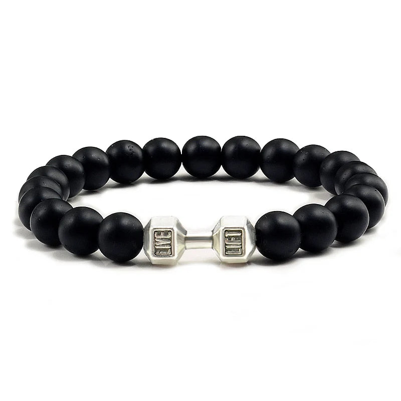 Black Weathered Wristband Adjustable Barcelets For Women Men Beads Bracelet Dumbbell Mens Fashion Yoga Jewelry Original Bangles