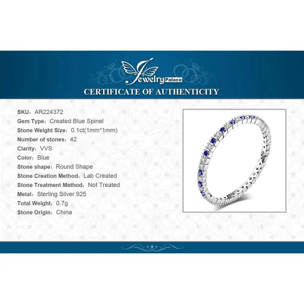 JewelryPalace Created Blue Spinel 925 Sterling Silver Wedding Band Ring for Women Engagement Party Gift Fashion Fine Jewelry