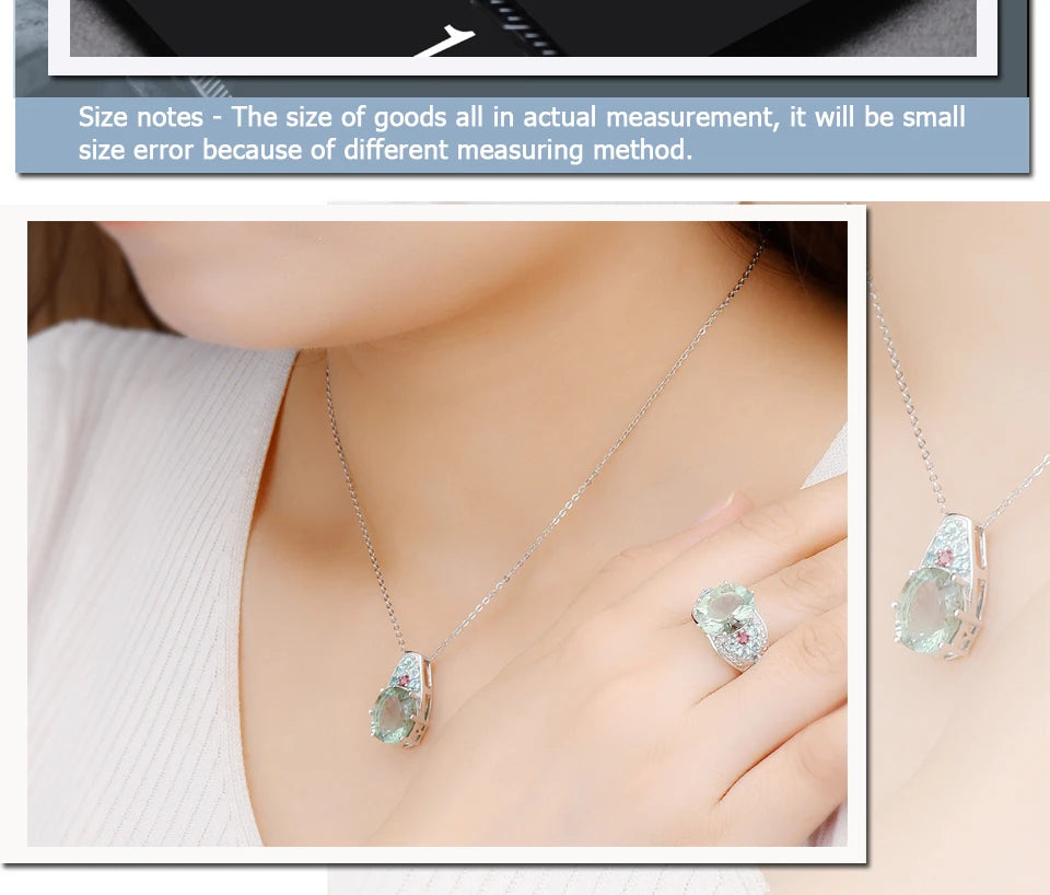 Hutang Green Fluorite 925 Silver Pendant Real Gems Tourmaline Apatite Solid 925 Sterling Silver Chain Fine Elegant Women Jewelry