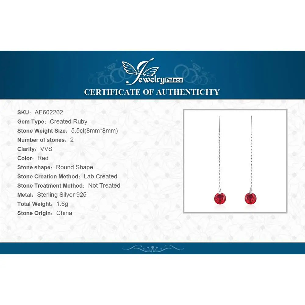 JewelryPalace 5.5ct Created Ruby 925 Sterling Silver Line Drop Earrings for Women Fashion Party Jewelry Trendy Gift New Arrival