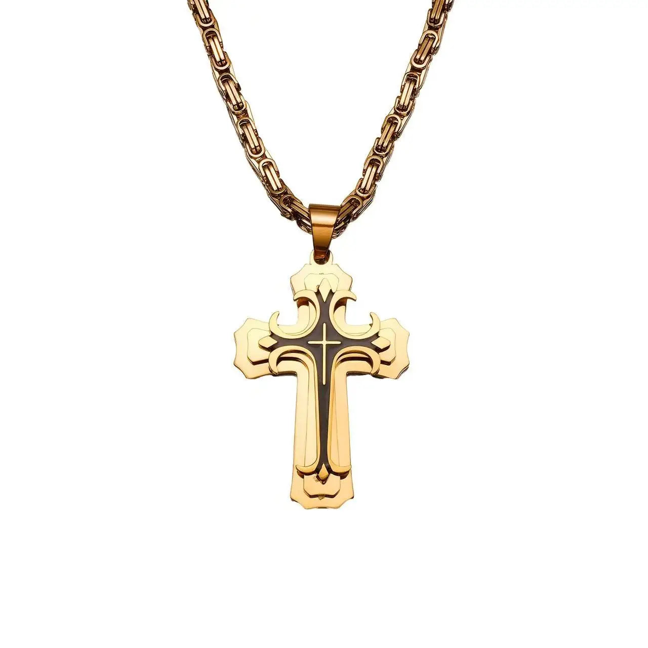 Double-layer Corrosion-resistant Oiling Cross Necklace for Men, Made of Stainless Steel