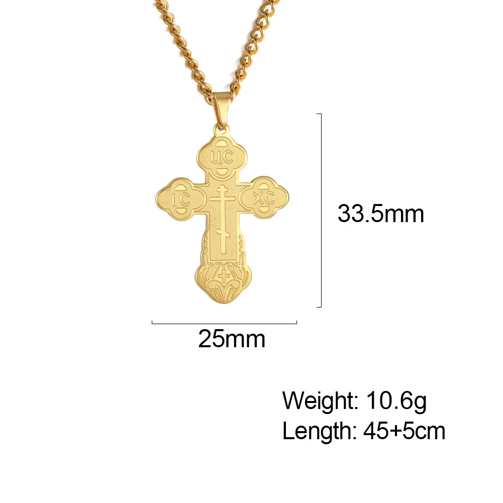Dawapara Eastern Orthodox Serbian Cross Pendant Necklace Stainless Steel Jewelry Talisman Charm Necklaces