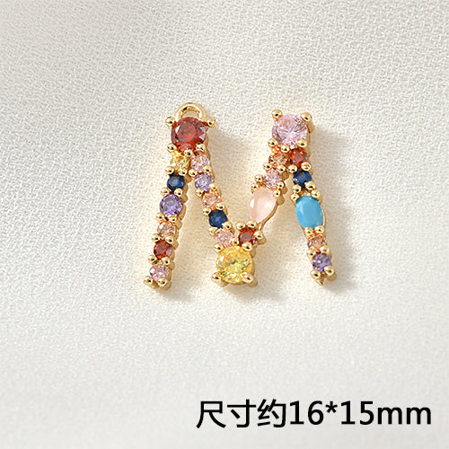 Copper Plating 18K Real Gold Color Zircon 26 Letters Pendant Necklace Ear Stud Bracelet Pendant DIY Accessories Material