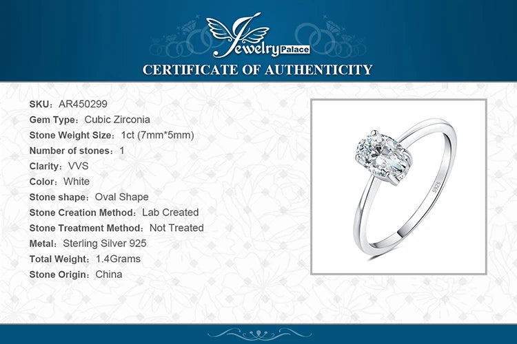 JewelryPalace 5A CZ Oval Solitaire Classic 925 Sterling Silver Wedding Engagement Ring for Woman Anniversary Gift Fine Jewelry