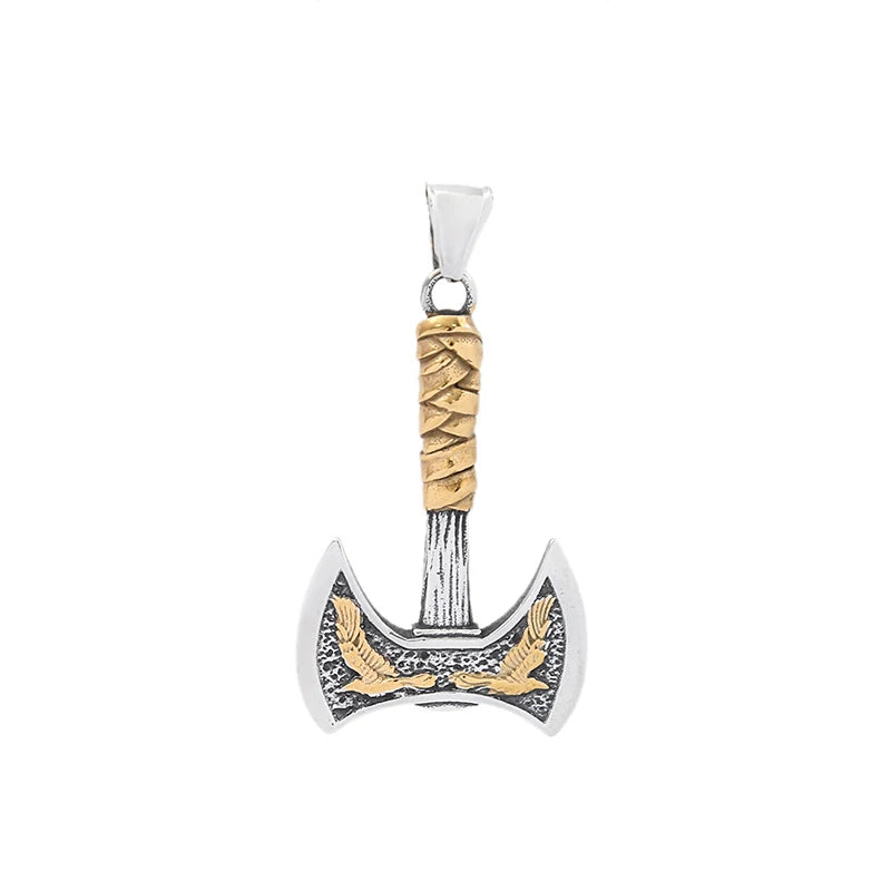 Stainless Steel Men's Viking Axe Pendant Chain Never Fading Nordic Double Eagle Necklace Amulet Jewelry Accessories