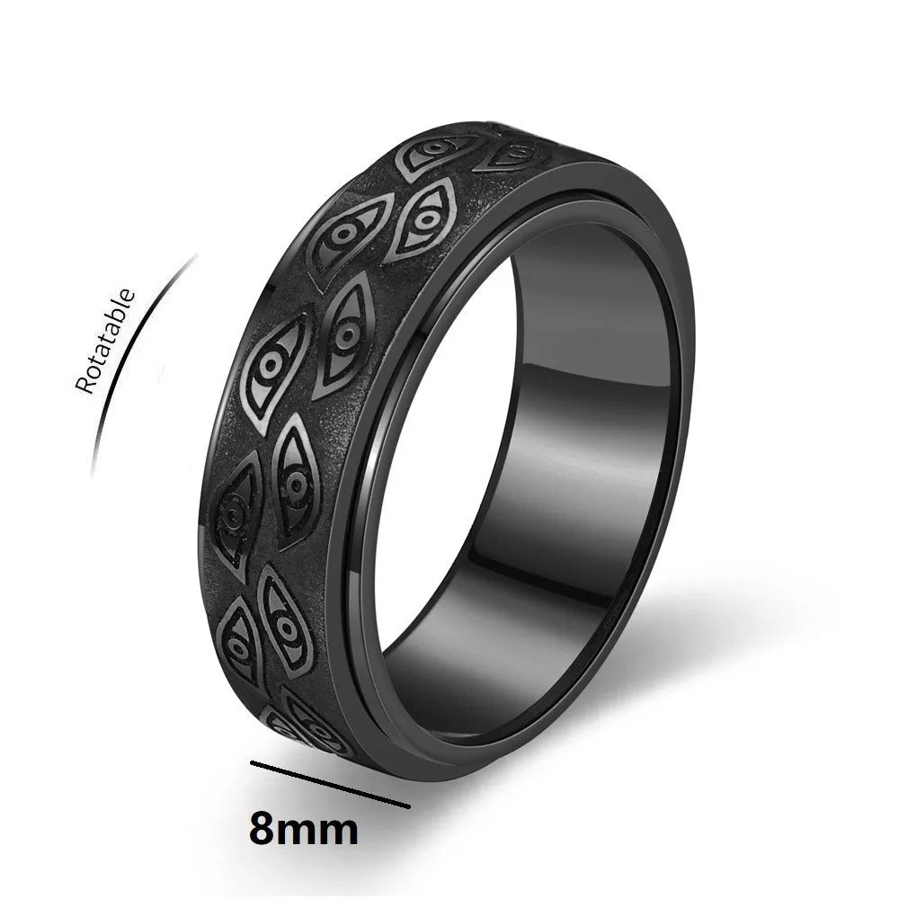 Stainless Steel Spinner Rings For Men Carved Demon Eye Rotatable Fidget Joint Ring Jewelry Bague Homme