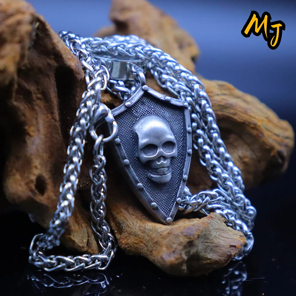 Vintage Skull Shield Pendant Necklace Stainless Steel Charms Punk Amulet North Star Necklace Jewelry Gift Mainland China