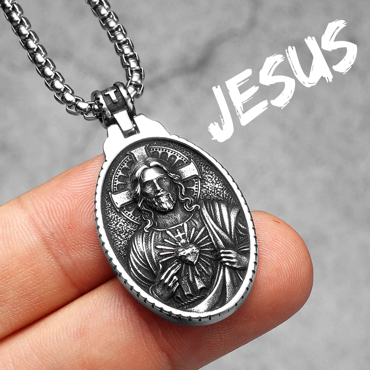 Jesus Heart Cross Series Stainless Steel Men Necklaces Pendant Chain Powerful Amulet Vintage For Women Jewelry Gifts Wholesale