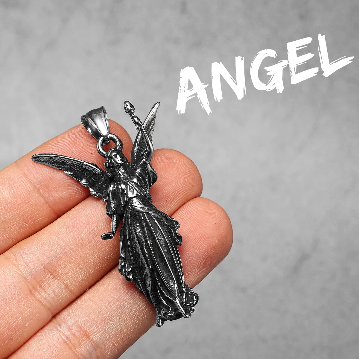 Angel Statue of Liberty Stainless Steel Men Necklaces Pendant Chain Powerful Amulet Vintage for Women Jewelry Gifts Wholesale