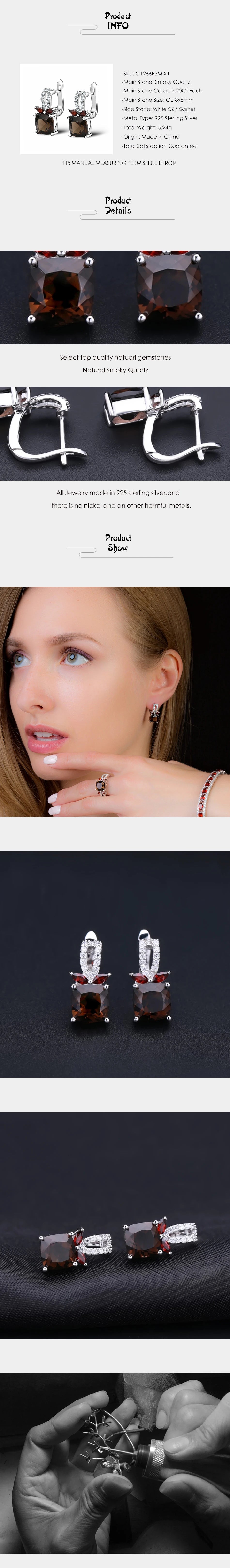 GEM'S BALLET 2.2ct Smoky Quartz Genuine 925 Sterling Silver Natural Gemstone Clip Earrings For Women Wedding Engagement jewelry