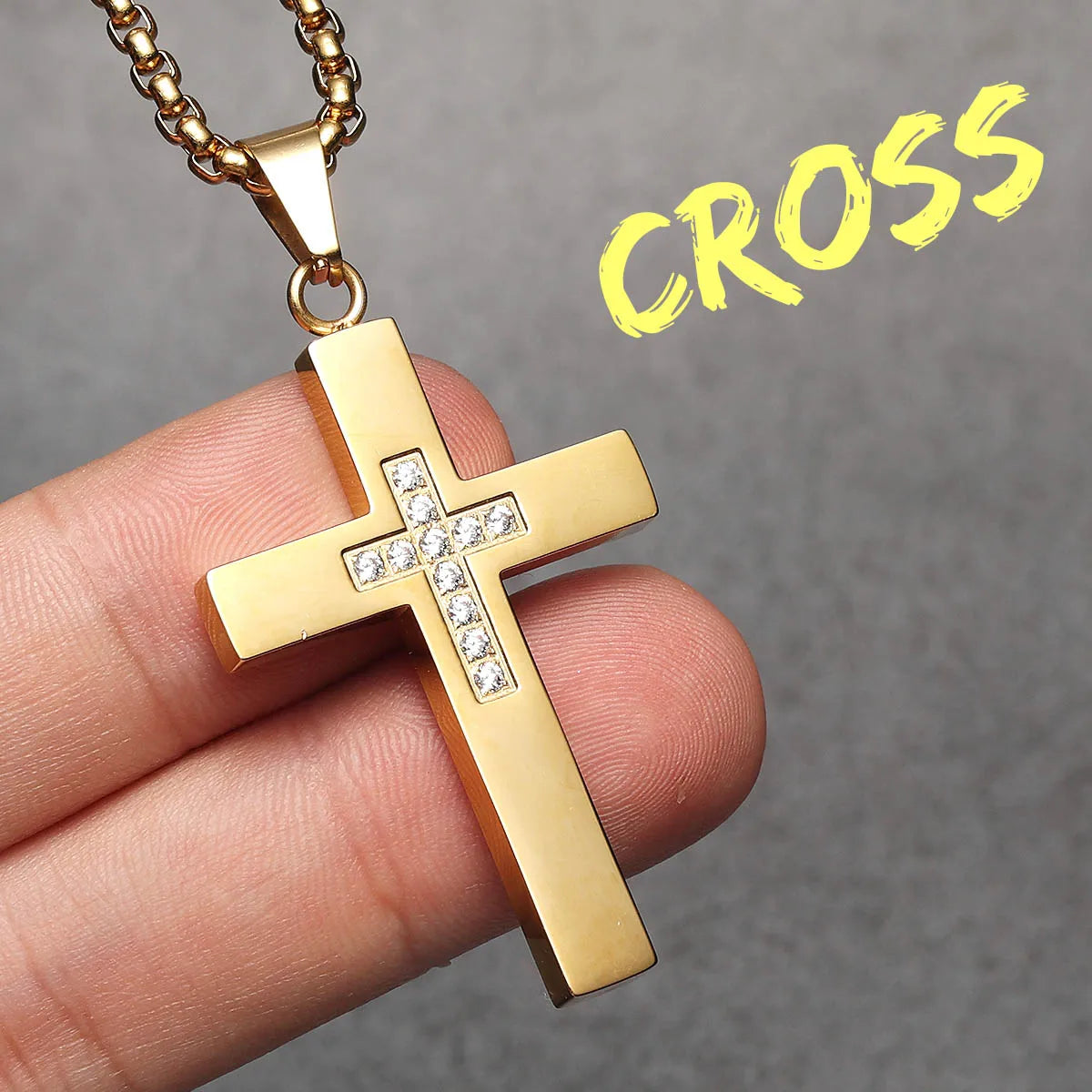 Cross Simple Gemstone Stainless Steel Men Necklaces Pendant Chain Punk For Women Fashion Jewelry Gifts Wholesale Dropshiping