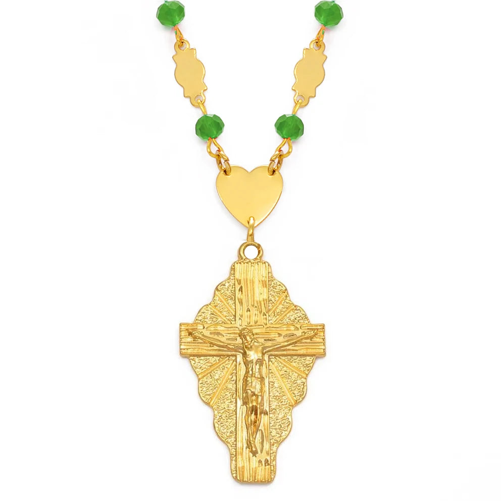 Anniyo Gold Color Cross Pendant Ball Beads Chain Necklaces Men Women Hawaii Micronesia Chuuk Marshall Jewelry Crosses #192306