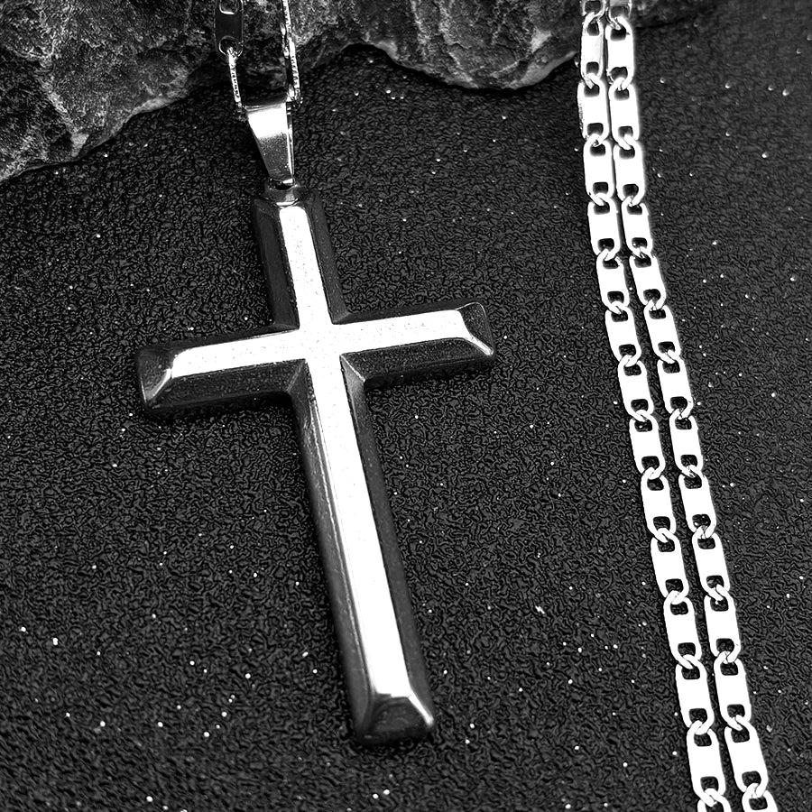 Christian Hip Hop Stainless Steel Jesus Cross Chain Necklace for Women Men Gold Color Statement Necklace Jewelry Collier Croix
