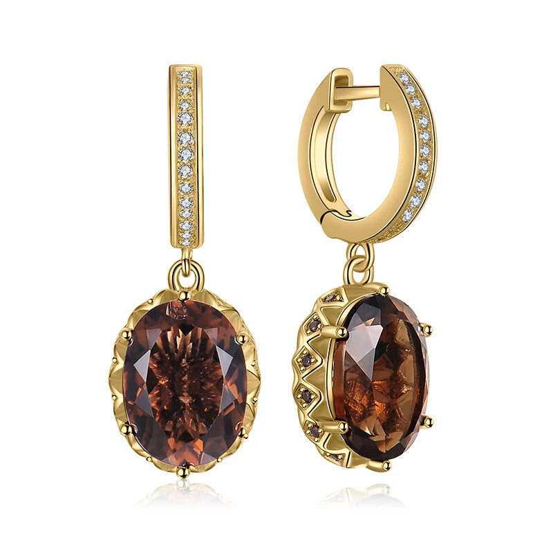 JewelryPalace Large 7ct Genuine Smoky Quartz 925 Sterling Silver Dangle Drop Earrings for Women Statement Gemstone Earings