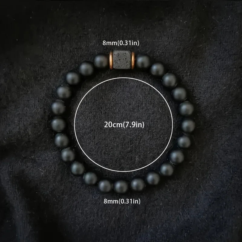 Cross Border Fashion New Natural Stone Lava Block Volcanic Stone Strength Bracelet Men's Black Agate Retro Bracelet Holiday Gift