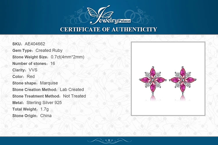 JewelryPalace Flower Cross Created Ruby 925 Sterling Silver Stud Earrings for Woman Statement Gemstone Jewelry Birthday Gift