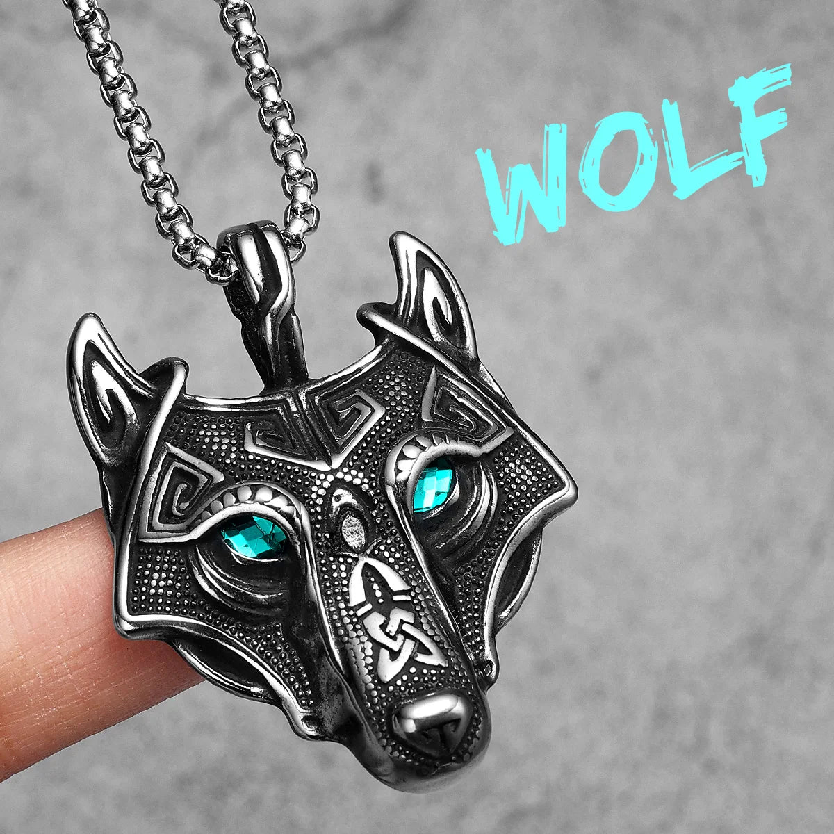 Viking Wolf Gemstone Men Necklaces With Pendant Stainless Steel Jewelry For Male Women Punk Hip Hop Accessories Gifts Wholesale
