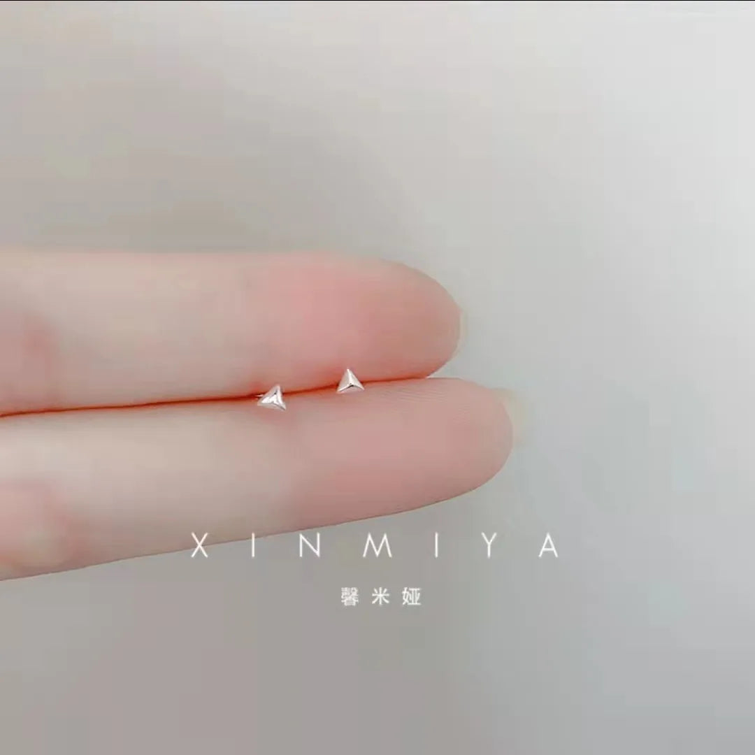 Tiny Minimalist Silver Plated Korean Mini Small Heart Stars Stud Earrings for Women Student Teen Simple Ear Piercing Jewelry