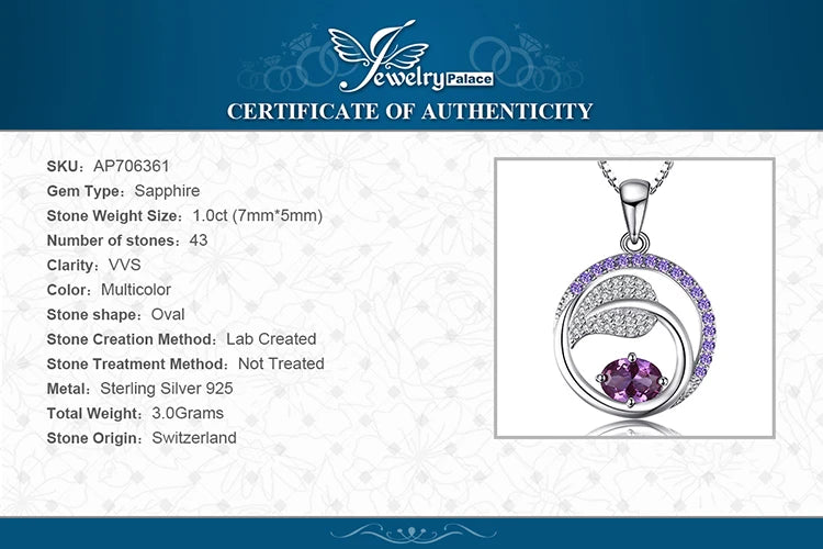 JewelryPalace Leaf 1ct Created Alexandrite Sapphire 925 Sterling Silver Pendant Necklace for Woman Gemstone Jewelry No Chain
