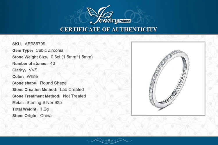 JewelryPalace 5A CZ Eternity Classic 925 Sterling Silver Wedding Engagement Band Ring for Woman Anniversary Gift Fine Jewelry