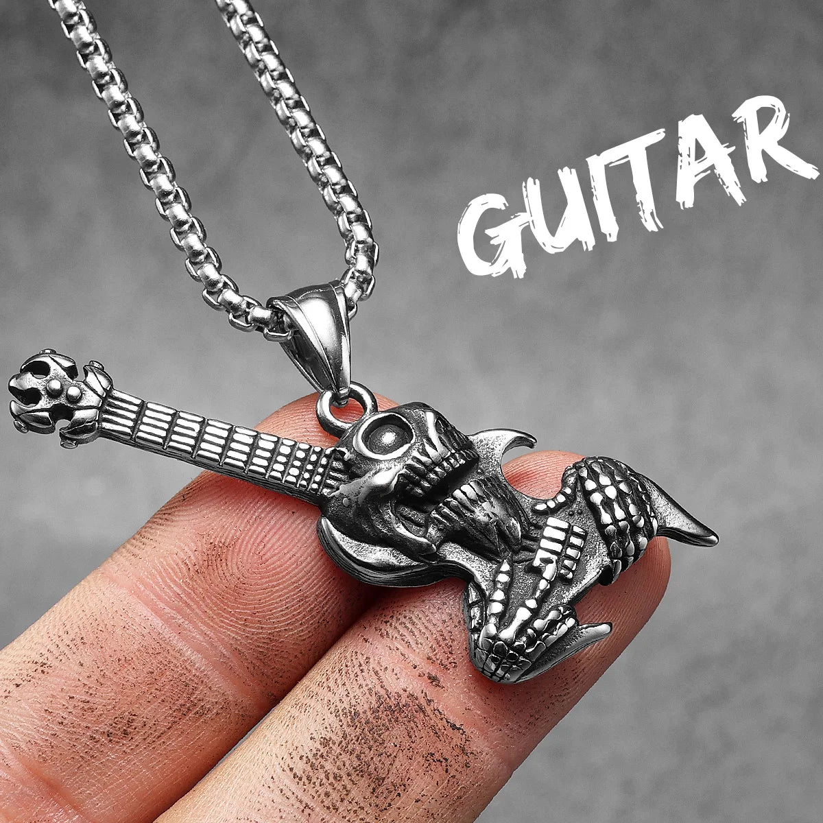 Rock Skull Guitar Stainless Steel Men Necklaces Pendant Chain Punk for Women Fashion Retro Jewelry Gifts Wholesale Dropshiping