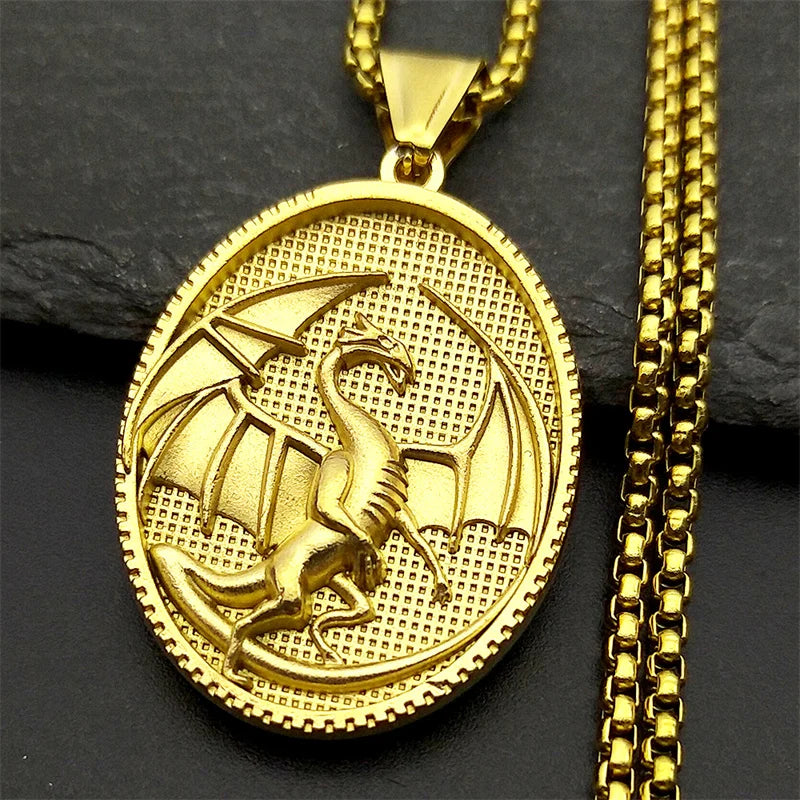 Hiphop Punk Evil Dragon Pendant Necklace For Women Men Stainless Steel Gold Color Animal Relief Retor Male Neck Chain Jewellery