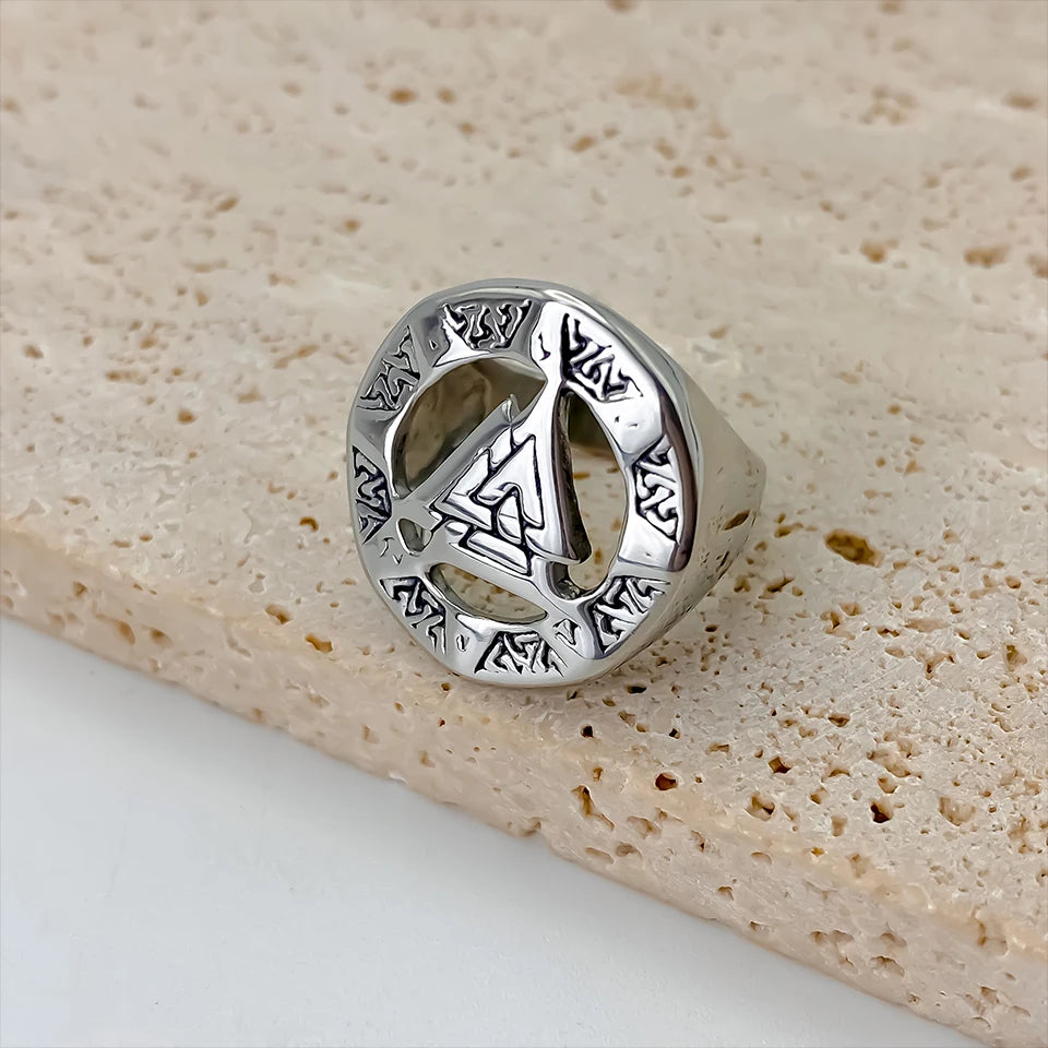 eManco Vintage Triangle Geometric Skeleton Ring Stainless Steel Fashion Men's Rings Punk Band Party Jewelry 48 Hour Shipping